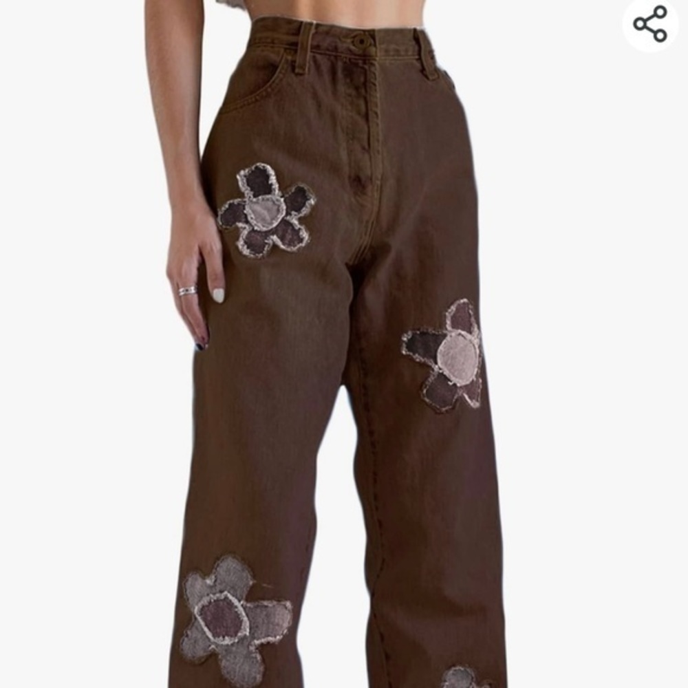 Women’s Y2K Wide Leg High Waist Brown Denim Boyfriend Jeans, Baggy Fit, Size S